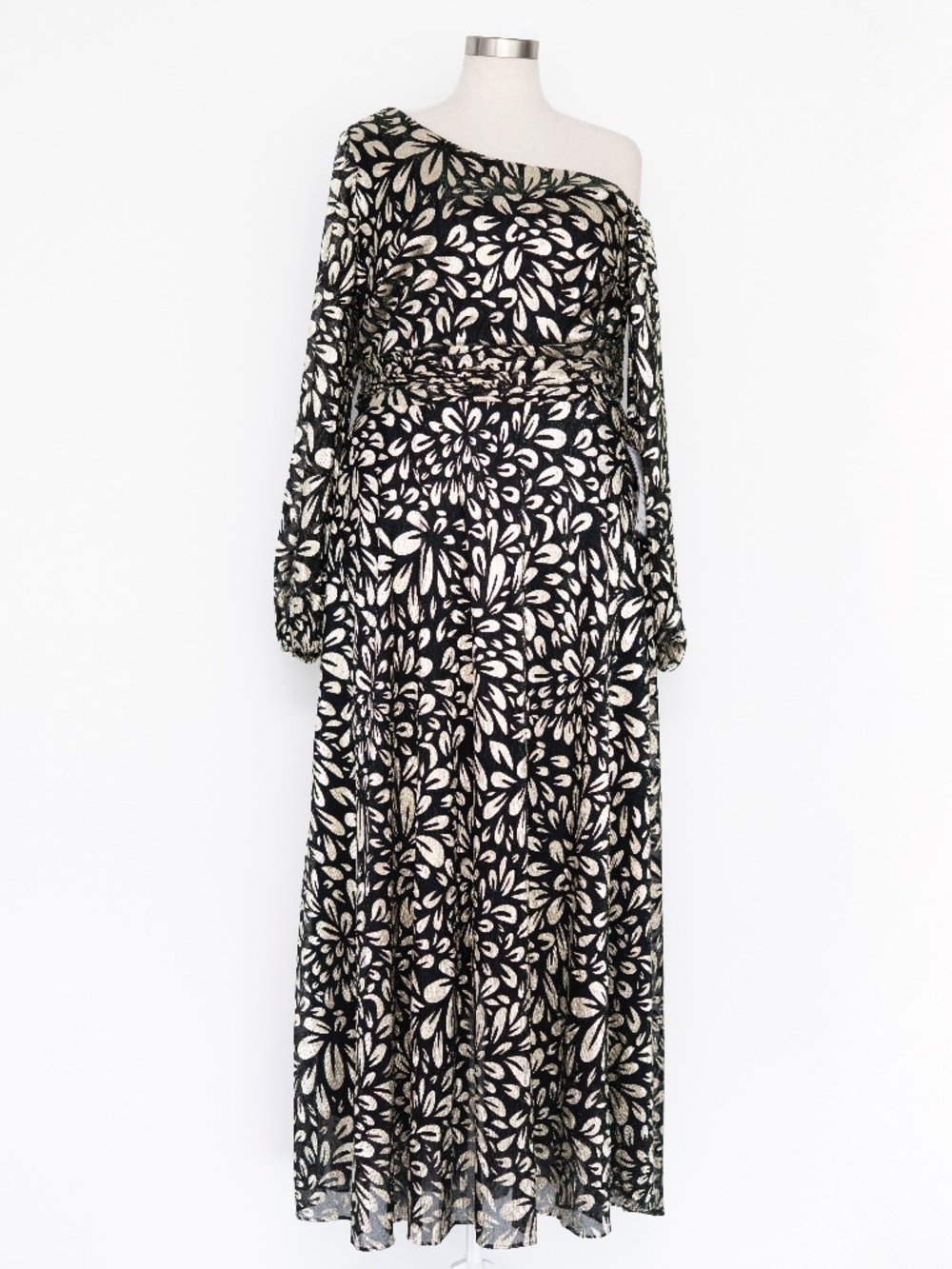 Betsy & Adam - metallic one-shoulder sheath gown